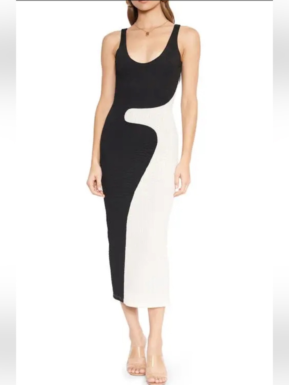 NEW 4SI3NNA Zeno Colorblock Black & Cream Midi Dress, Large